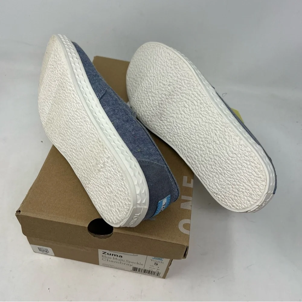 TOMS Zuma Youth 5 Blue Speckled Chambray Lace Up Sneakers New in Box